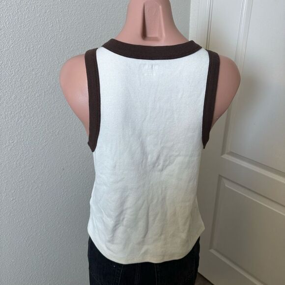 Old Navy Cream and Brown Ribbed Tank Top Sz XL - Picture 3 of 4
